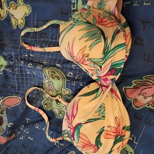 dip Floral Underwire Bra - Yellow with Green & Pink Tropical Print Size M